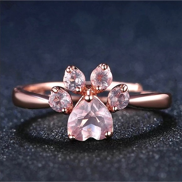 Rose gold and rose quartz paw print ring - Picture 2 of 4